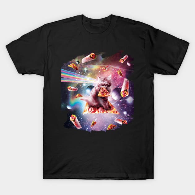 Outer Space Pizza Cat - Rainbow Laser, Taco, Burrito T-Shirt by Random Galaxy